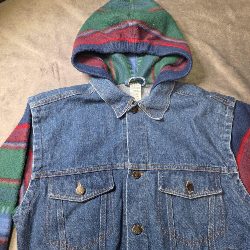 Vintage Northwest Territory Jacket Unisex Kids 8-10 Denim Hooded Fleece Striped